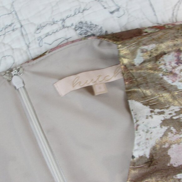 Anthropologie Hutch Metallic Pink Gold Cream Jacquard party wedding dress sz 0 - Picture 5 of 8